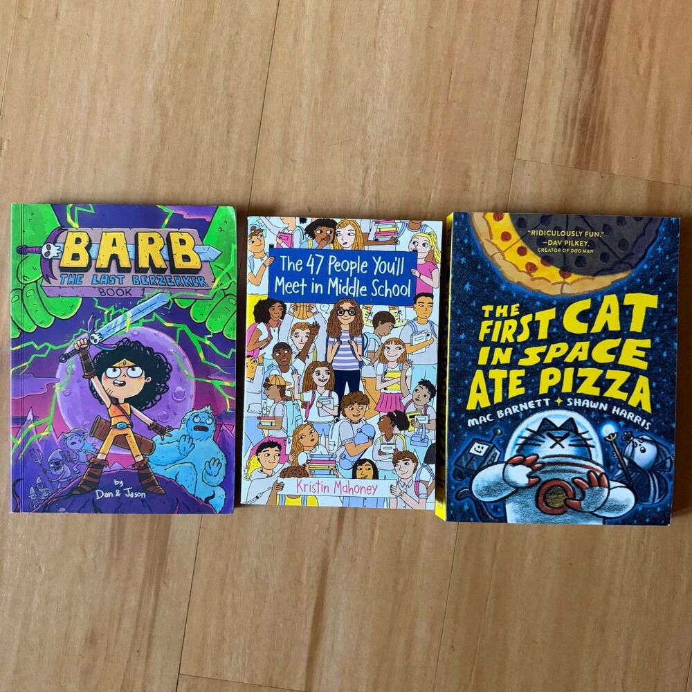 3 Middle School Books Lot- Graphic Novels Barb Last Berzerker First Cat in Space